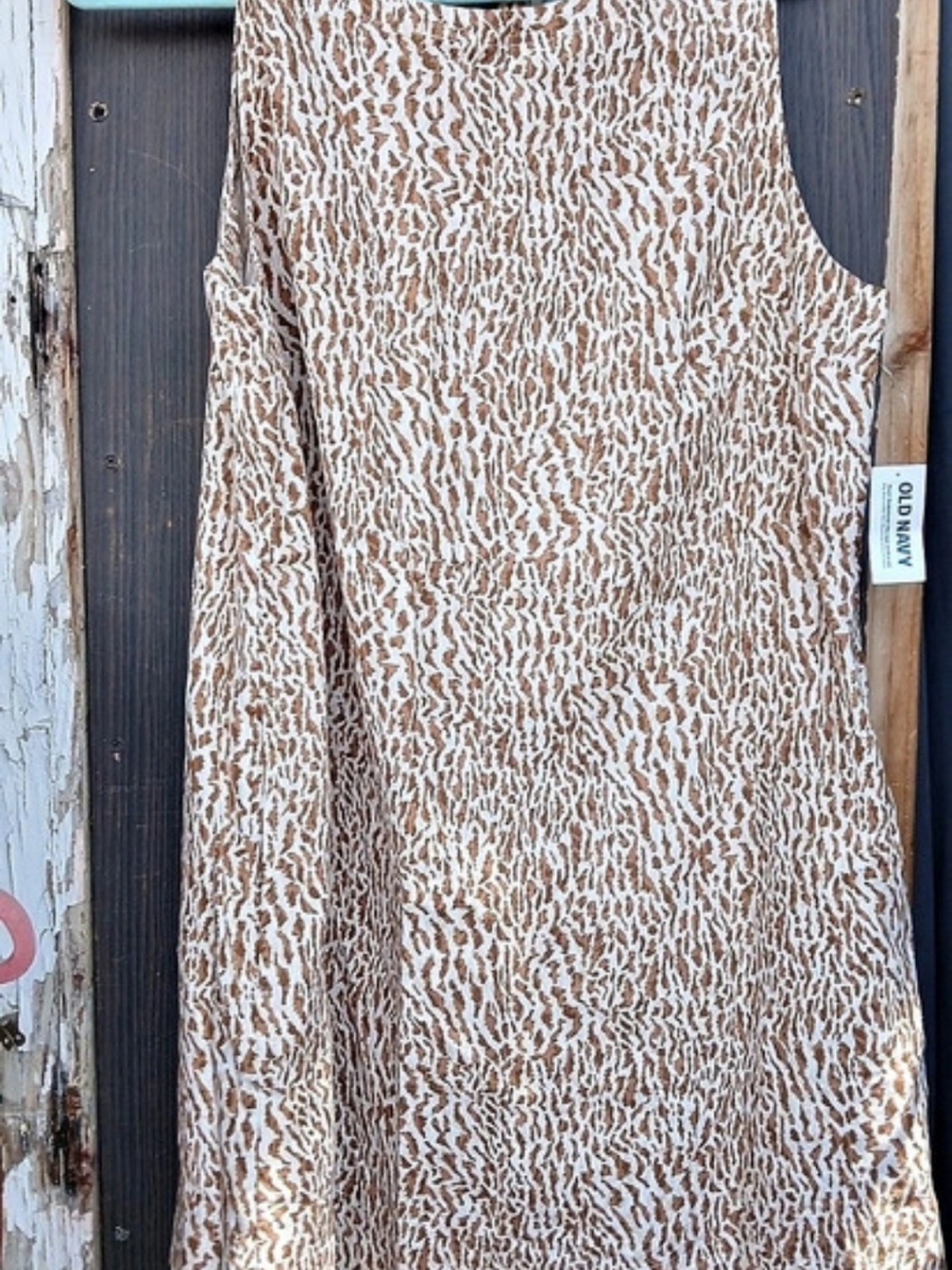 Old Navy Printed Linen-Blend Mini Shift Dress Animal Print Brown & White Large